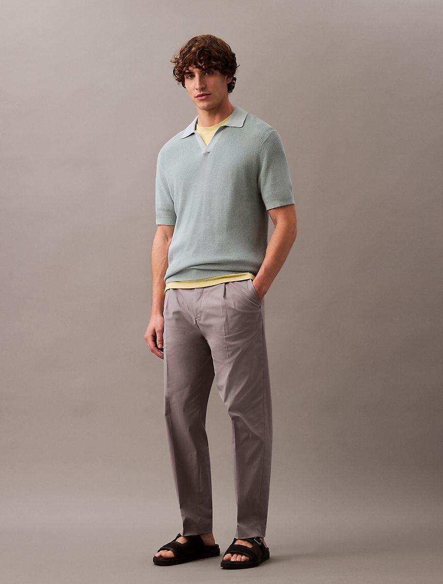 Textured Cotton Johnny Collar Polo Sweater Product Image