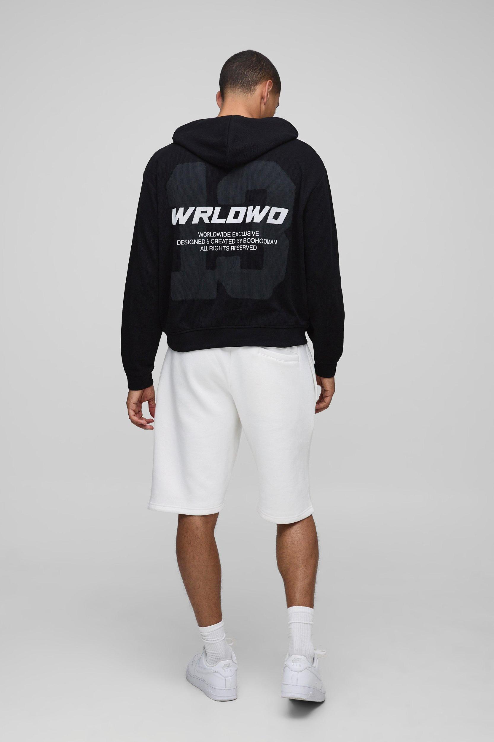 Oversized Boxy Waffle 13 Printed Hoodie | boohooMAN USA Product Image