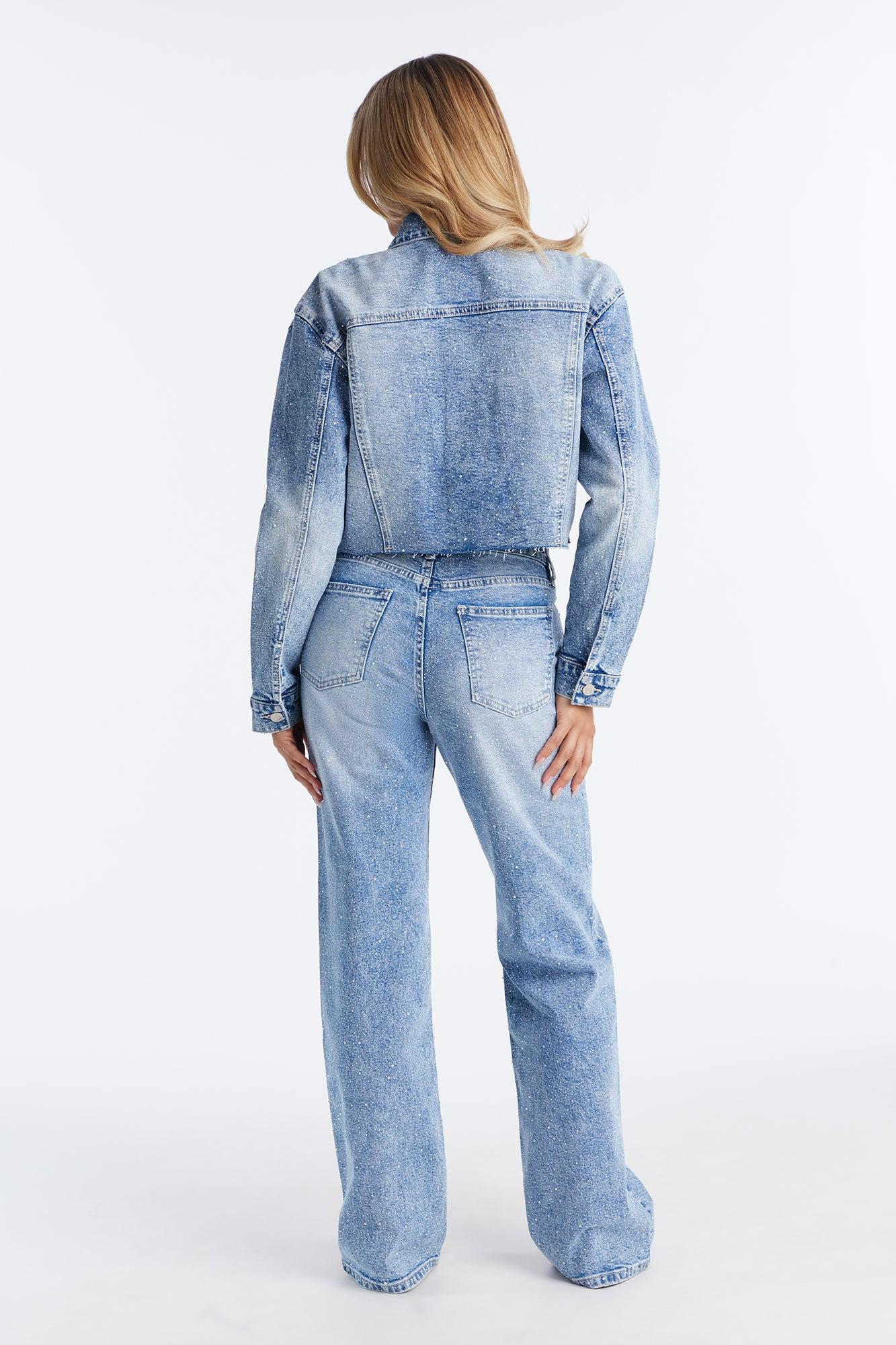 Spotlight Status Rhinestone Denim Pant Set - Light Wash Female Product Image