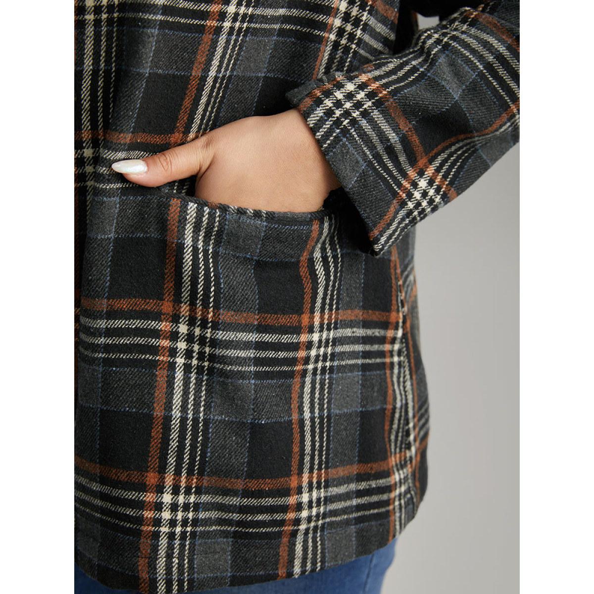 Plus Size Plaid Contrast Pocket Button Up Blazer Women Black Casual Contrast Ladies Dailywear Winter Coats BloomChic 18-20/2X Product Image