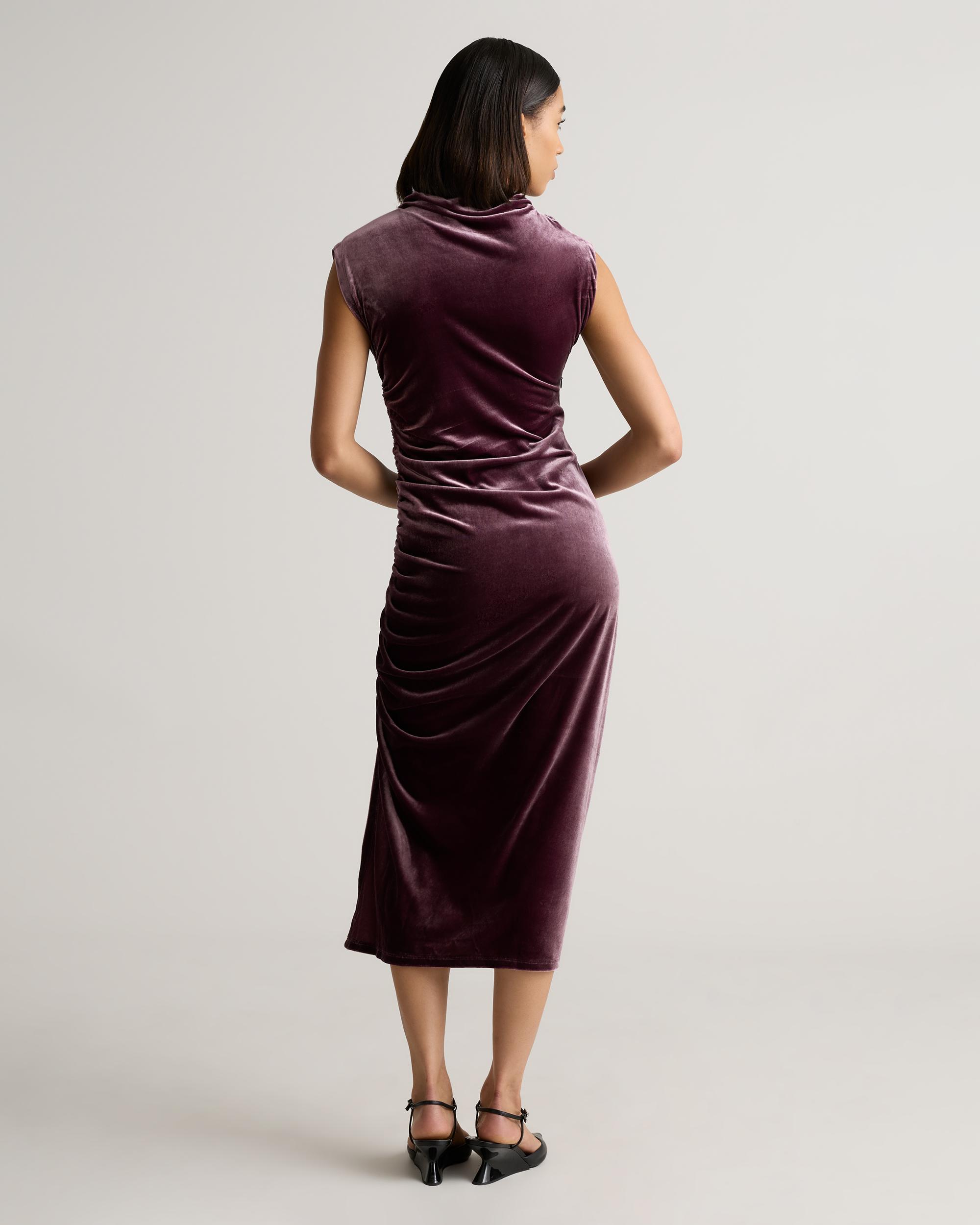 Quince | Women's Stretch Silk Velvet Ruched Midi Dress Product Image