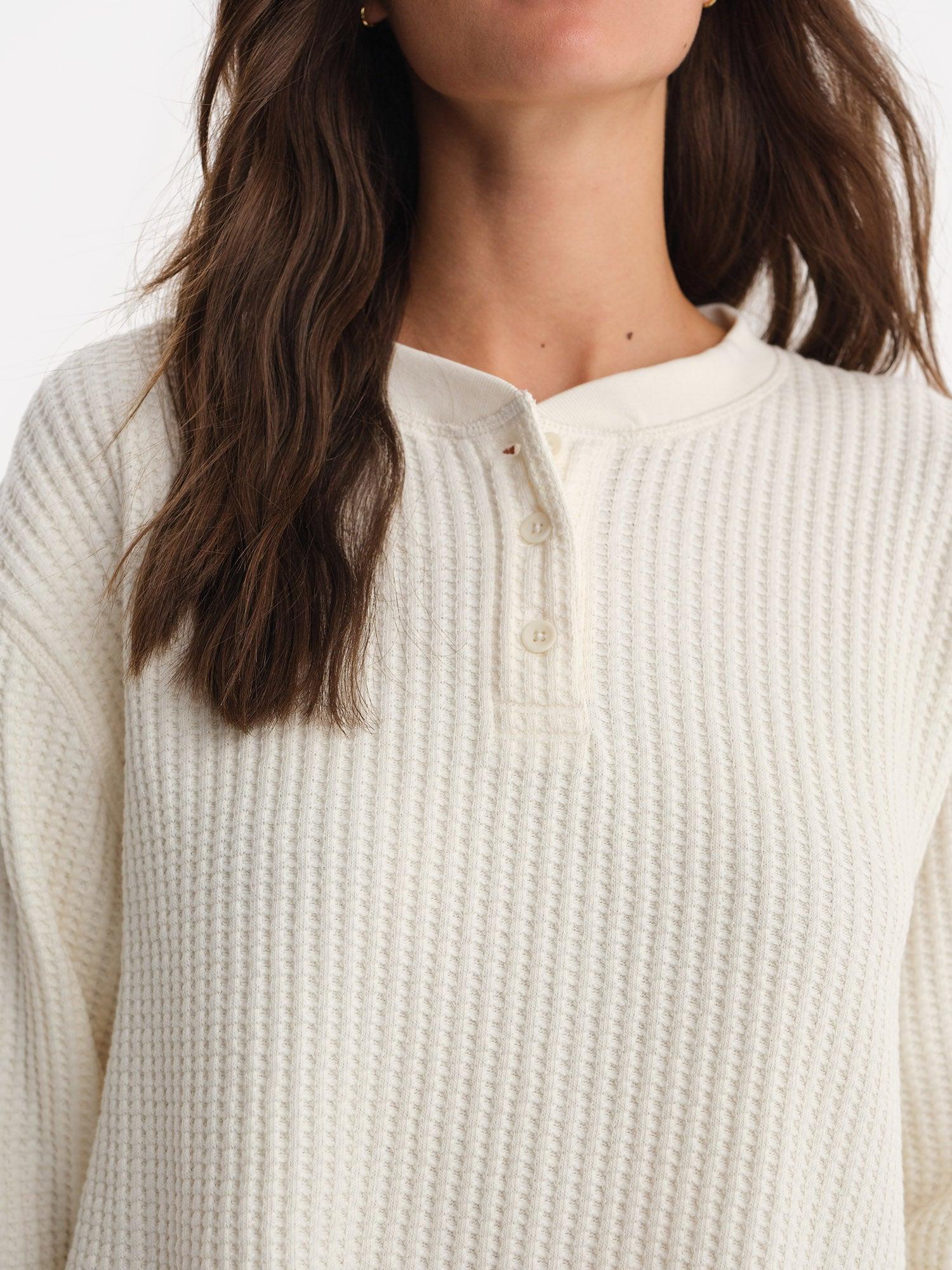 Organic Waffle Cropped Henley Female Product Image