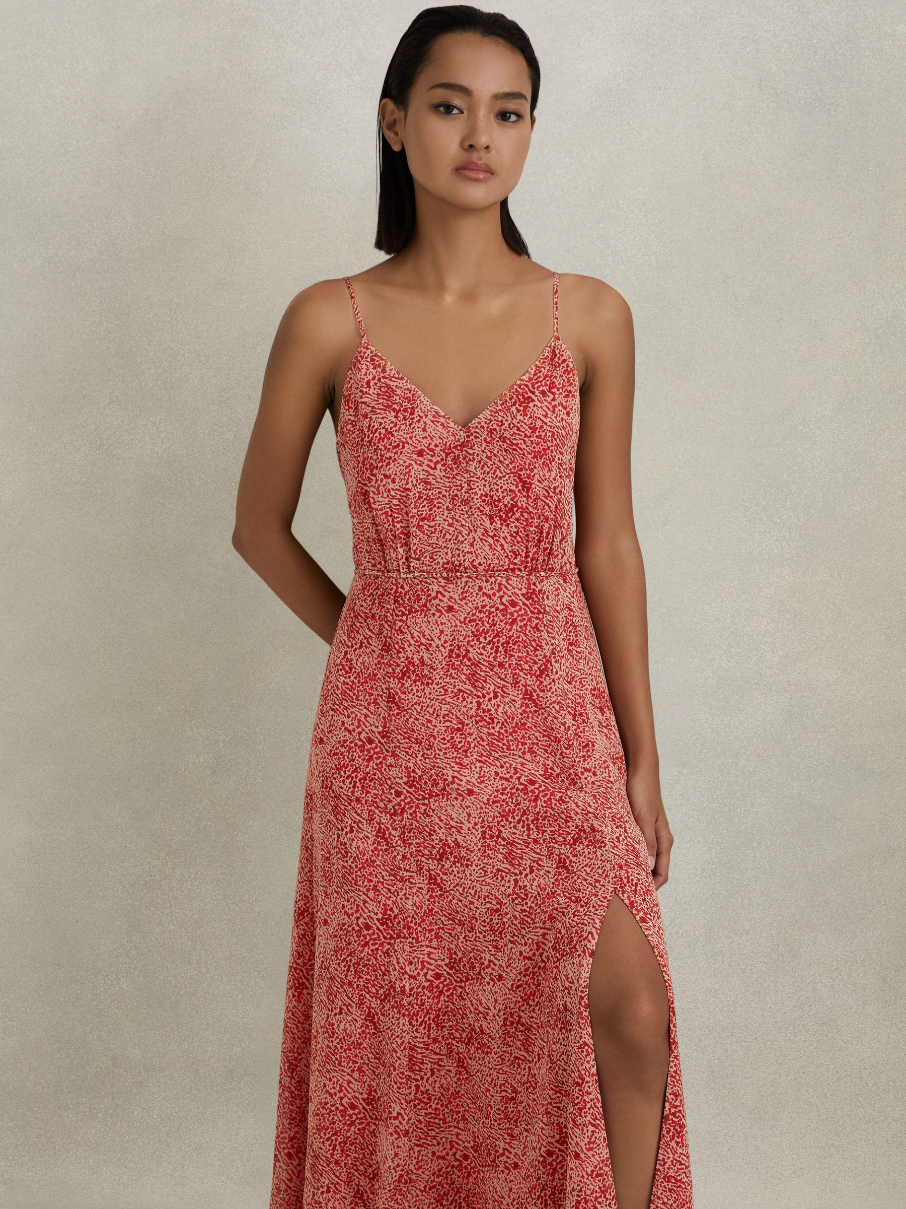 Petite Printed Belted Midi Dress in Red Product Image