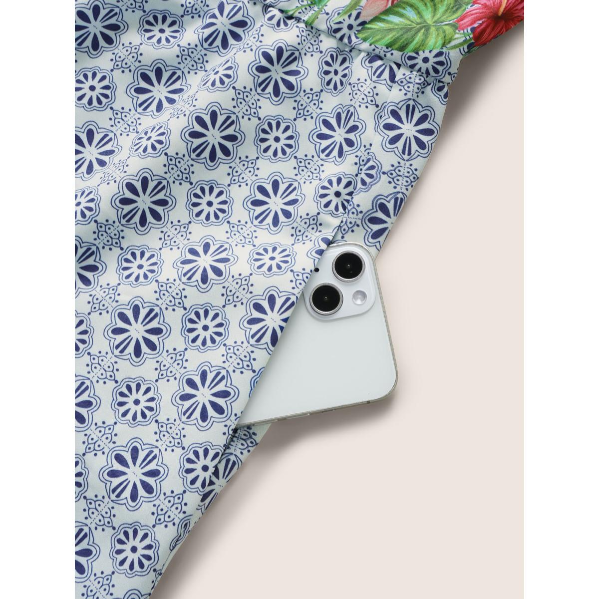 Plus Size Bandana Print Tie Knot Ruffle Cap Sleeve Dress LightBlue Women Resort Tie knot V-neck Cap Sleeve Curvy BloomChic 10/M Product Image