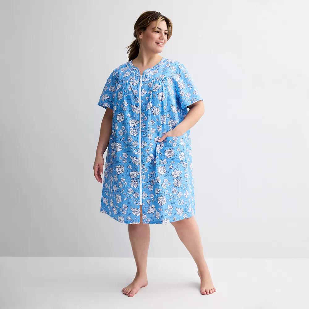 Plus Size Croft & Barrow® Woven Zip Short Robe, Women's, Size: 2XL, Little Floral Product Image