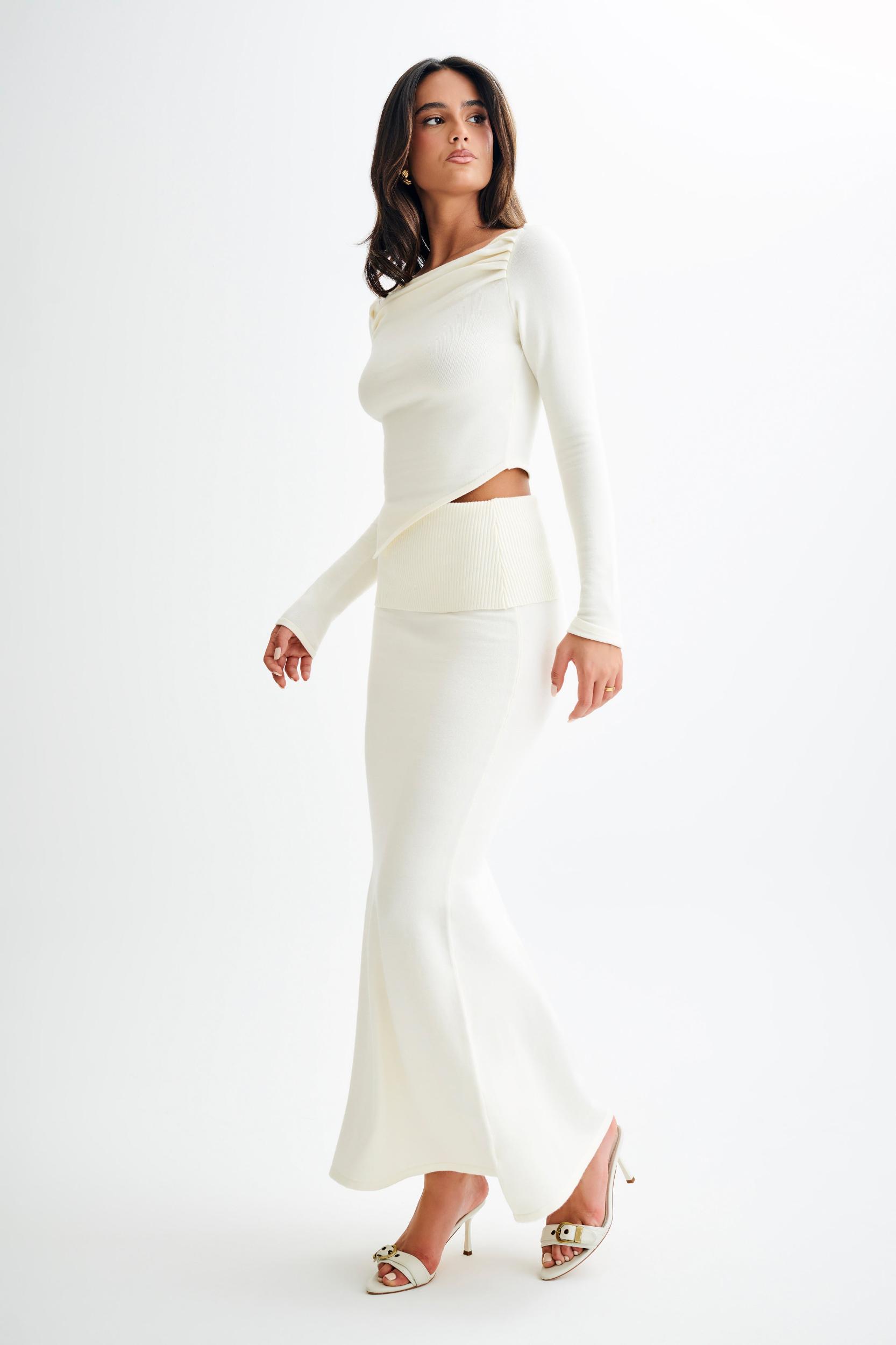 Karlie Knit Maxi Skirt With Ribbed Waist - Ivory Product Image