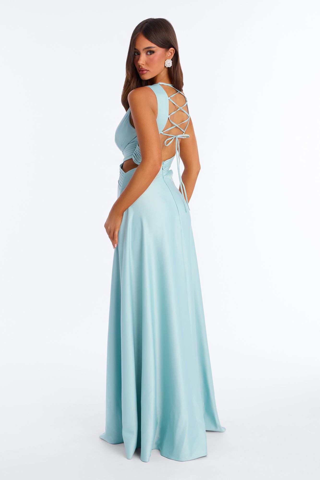 Satin Dreams Pleated Satin Gown - Jade Female Product Image