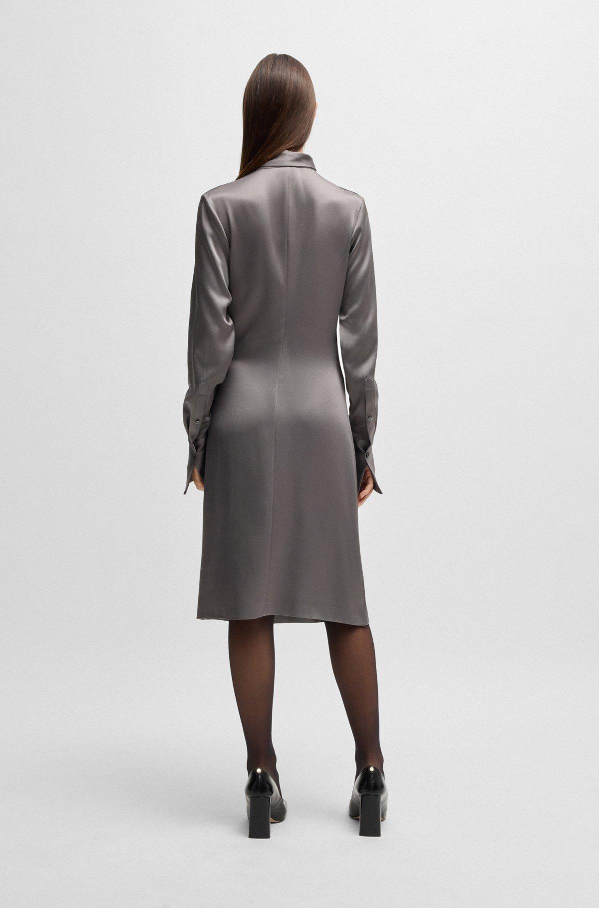 BOSS - Long-sleeved dress with scarf neckline - Light Grey Product Image