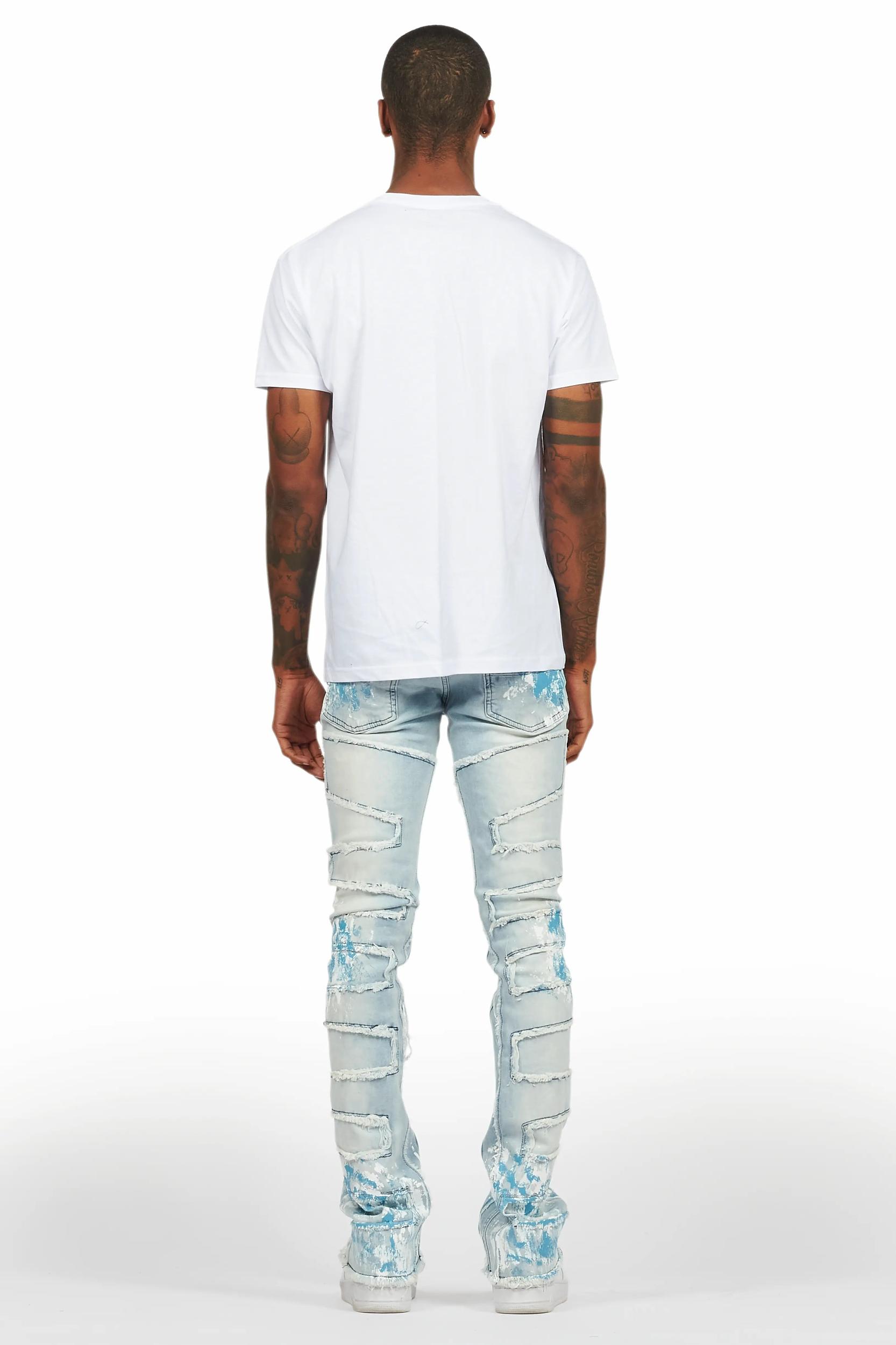 Saxon White/Blue T-Shirt/Stacked Flare Jean Set Male Product Image