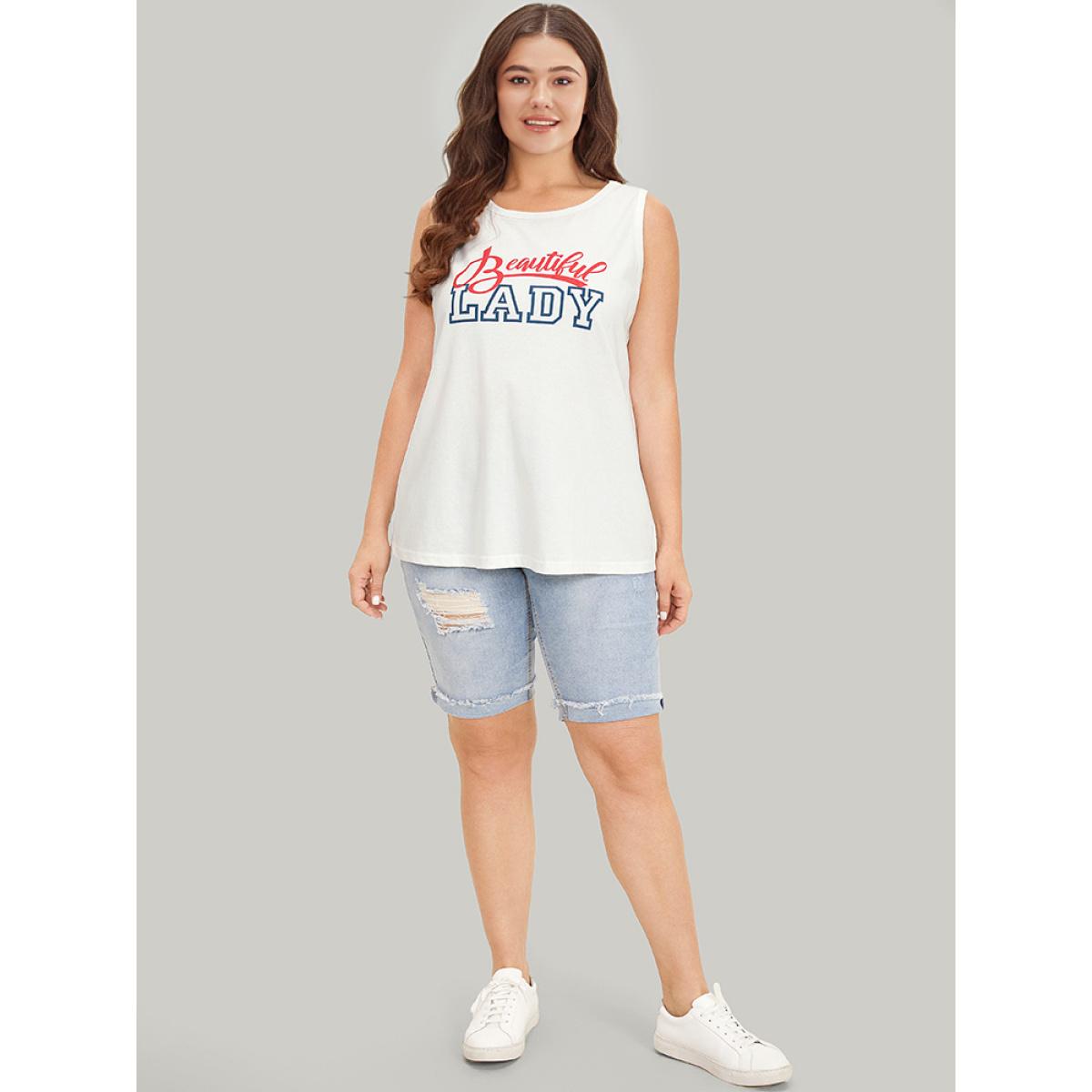 Plus Size Letter Print Crew Neck Graphic Tank Top Women White Casual Printed Dailywear Tank Tops Camis BloomChic 22-24/3X Product Image