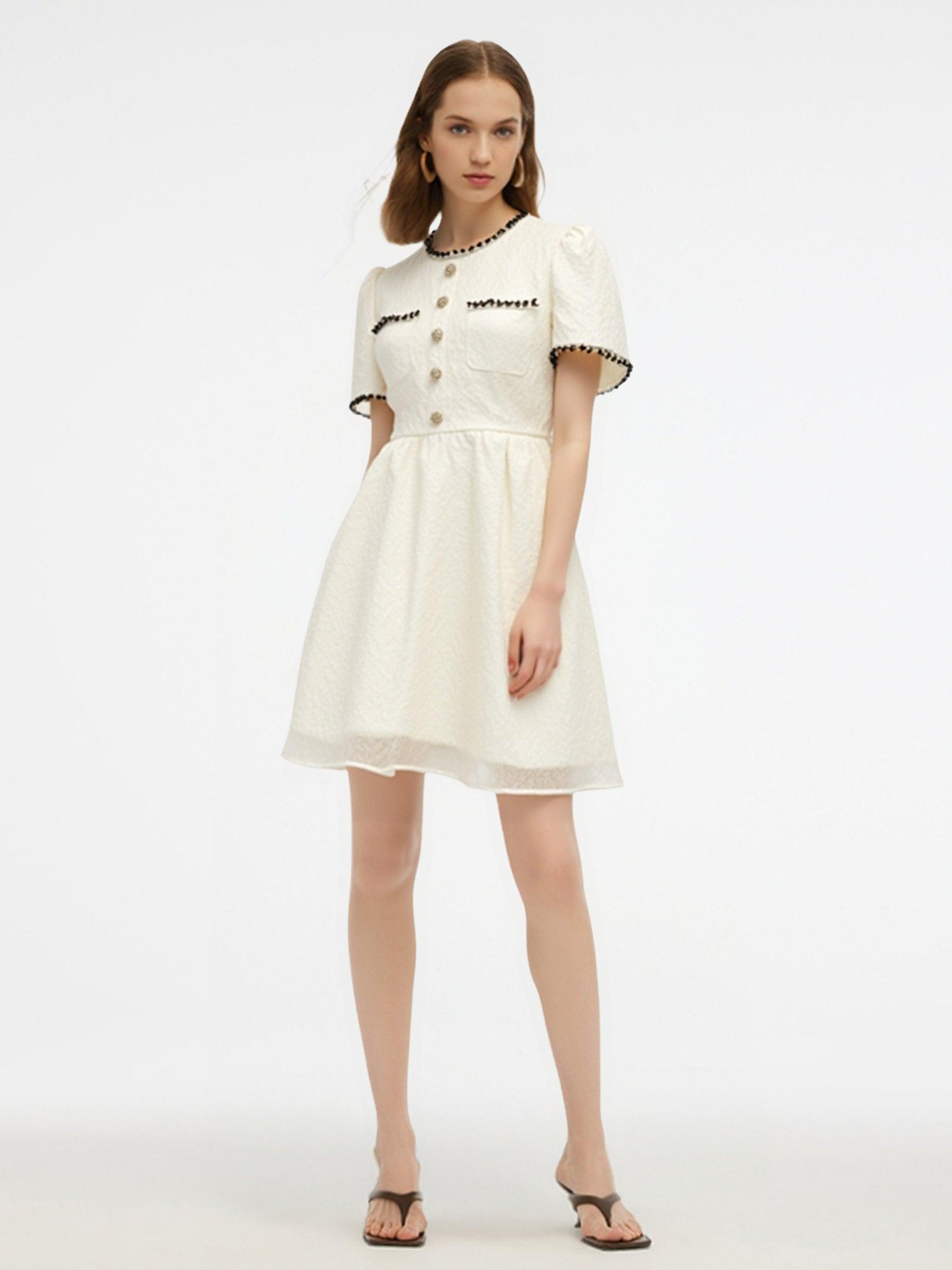 Jacquard Round Neck Women Mini Dress Product Image