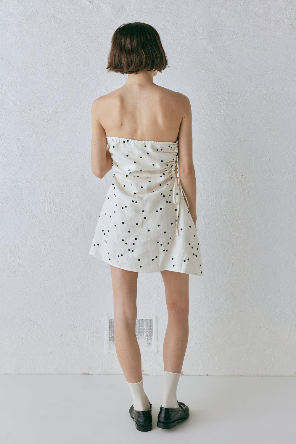Gaia Linen Mini Dress Dot Product Image