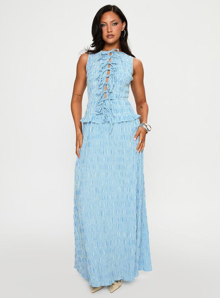 Songbird Shirred Maxi Dress Blue Product Image