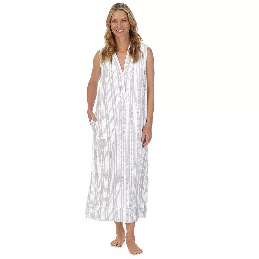 Women's Stan Herman Baby Terry Hooded Maxi Robe, Size: Large, Cloud Gray Stripe Product Image
