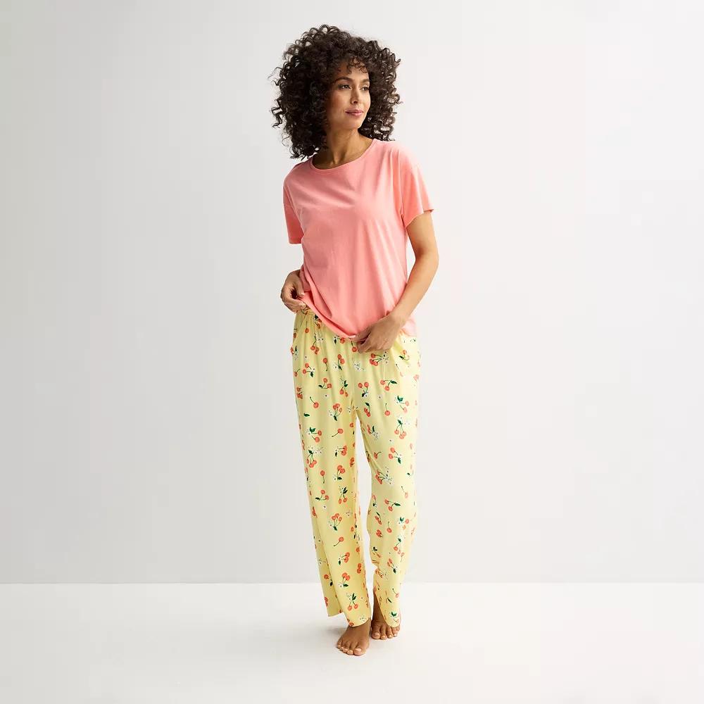 Women's Sonoma Goods For Life® 2-pc. Mom's Day Pajama Top & Pajama Bottoms Set, Size: XL, Yellow Red Product Image
