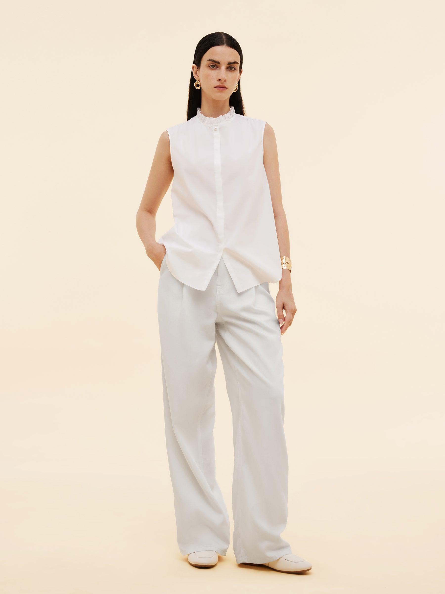 Ruffle Collar Women Sleeveless Shirt Product Image