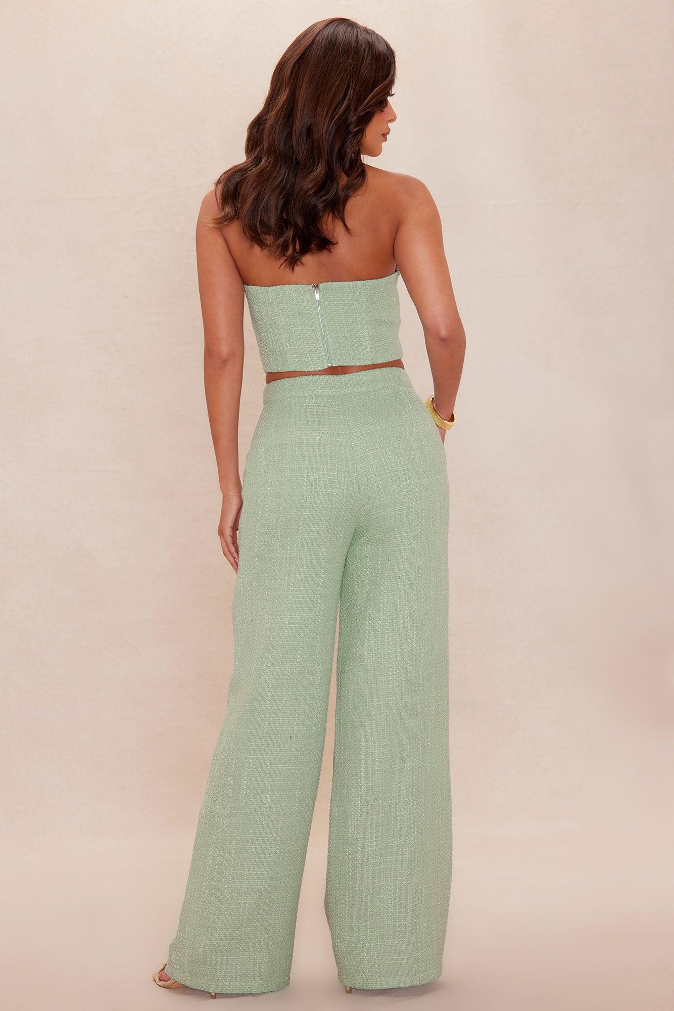 Leah Tweed Wide Leg Pant Set - Sage Female Product Image