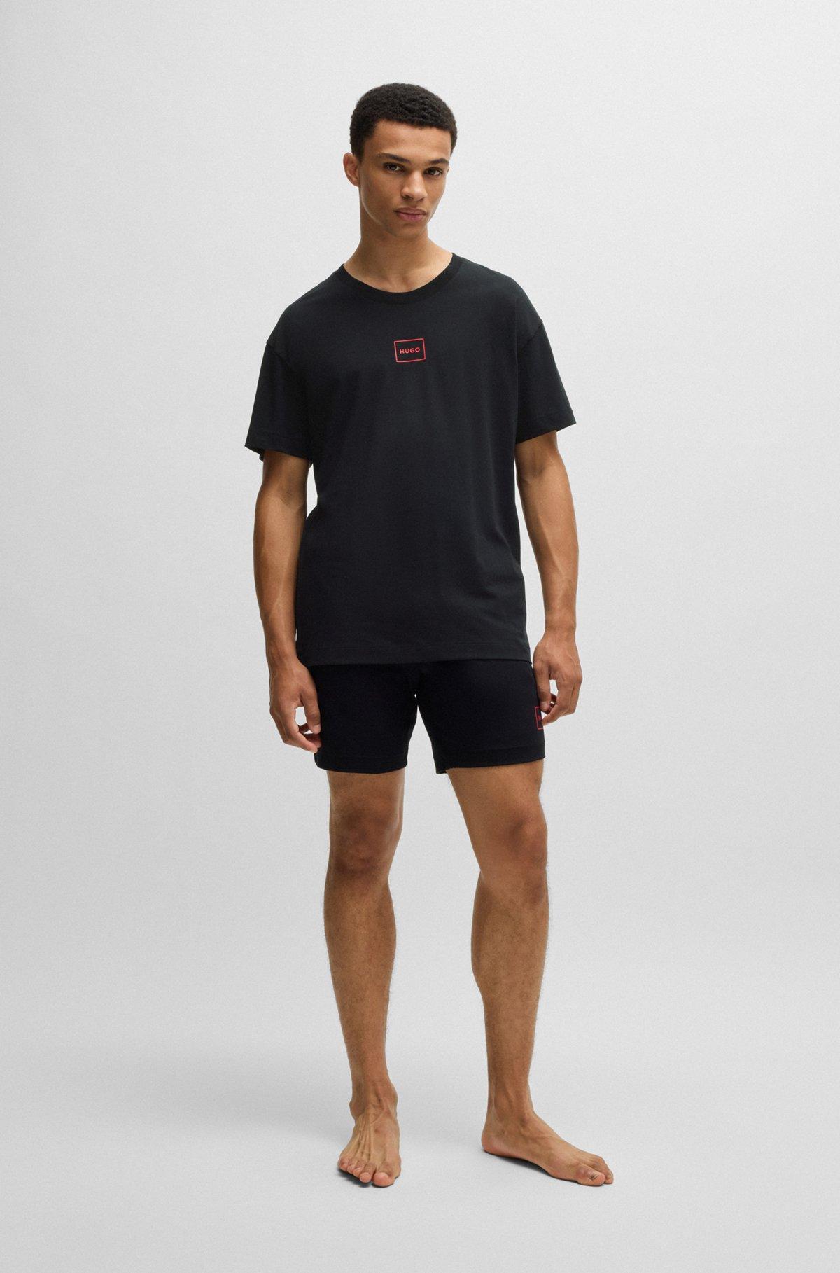 HUGO - Stretch-cotton T-shirt with graphic logo print - Black Product Image