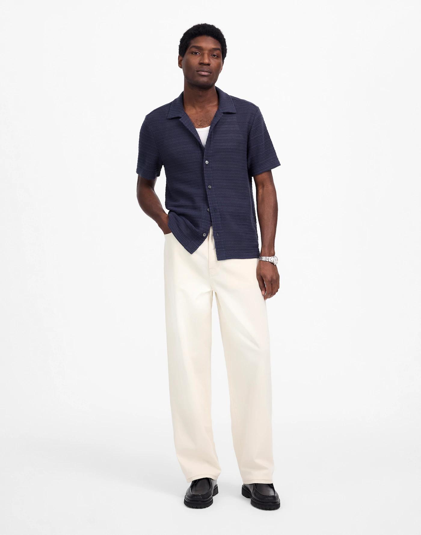 Jacquard-Knit Short-Sleeve Button-Up Shirt Product Image