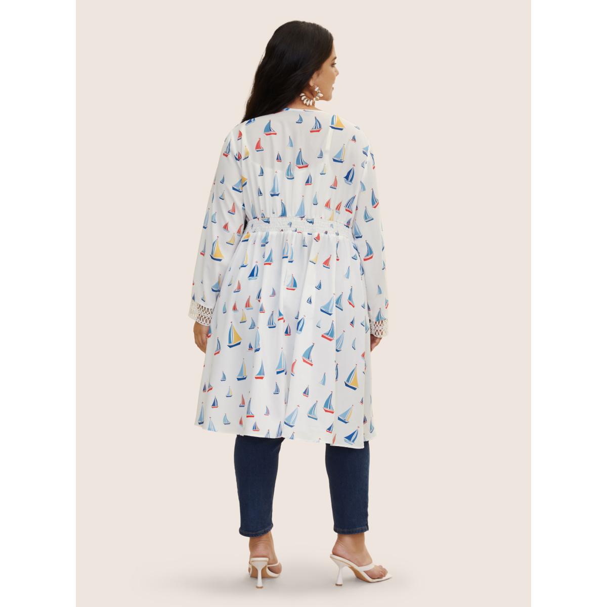 Plus Size Marine Elements Knotted Cut Out Kimono Women Indigo Resort Contrast Vacation Kimonos BloomChic 10/M Product Image