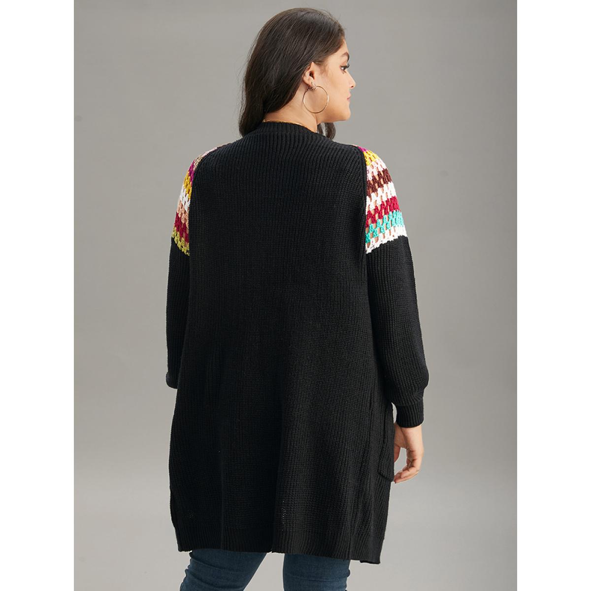 Plus Size Rainbow Embroidered Raglan Sleeve Open Front Cardigan Black Women Casual Loose Long Sleeve Dailywear Cardigans BloomChic 14-16/1X Product Image
