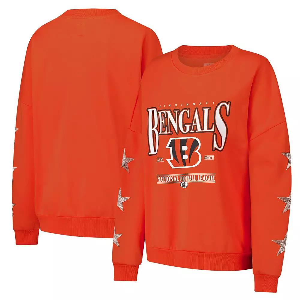 Women's Gameday Couture Orange Cincinnati Bengals Rhinestone Star Sleeve Settle the Score Tri-Blend Pullover Sweatshirt, Size: Large Product Image