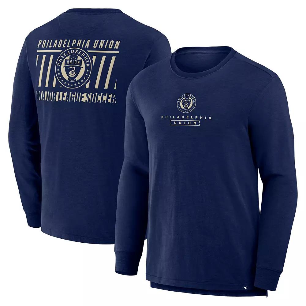 Men's Fanatics Navy Philadelphia Union Lob Attempt Stadium Slub Long Sleeve T-Shirt,  Product Image