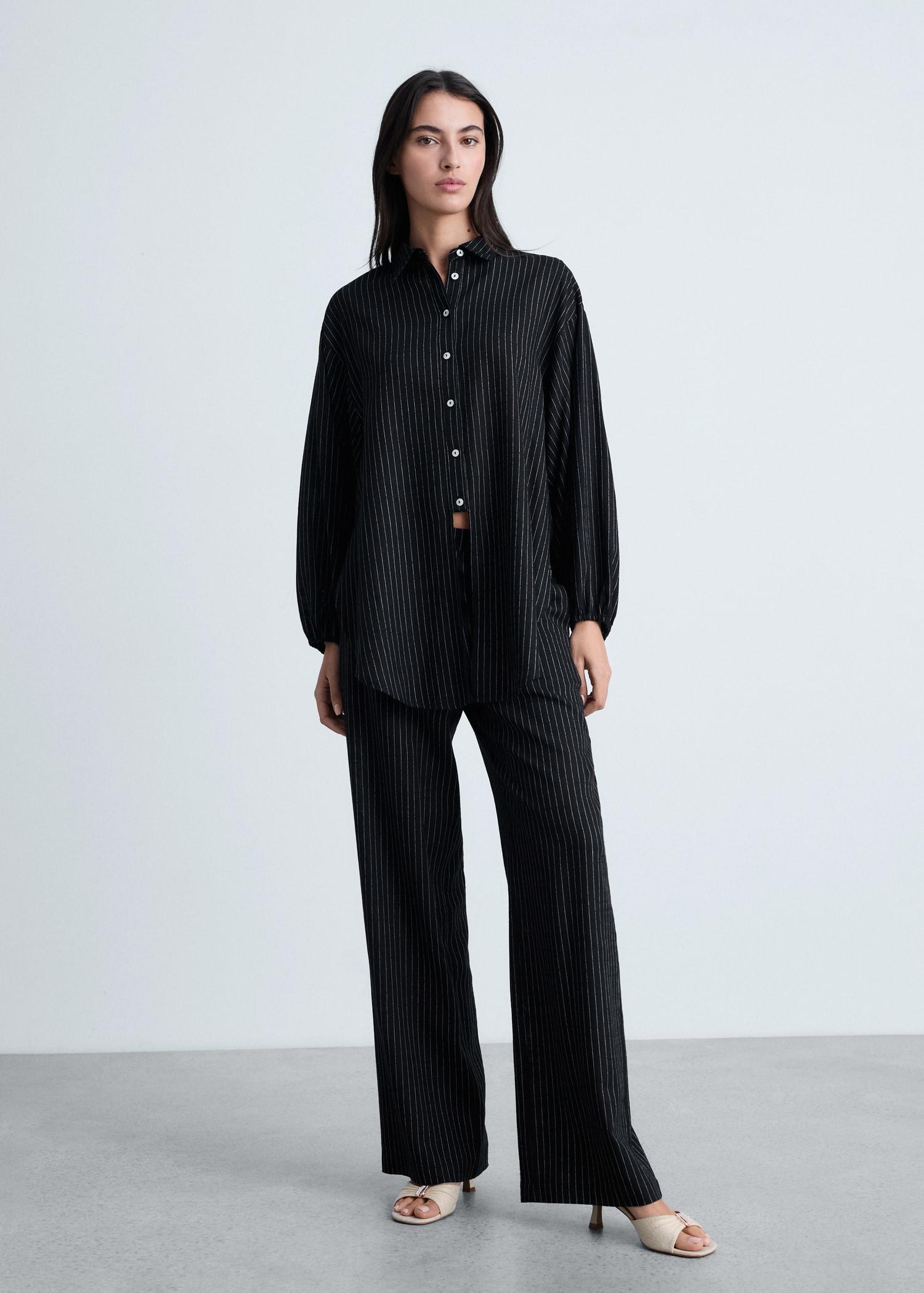 Straight striped trousers - Women | MANGO USA Product Image