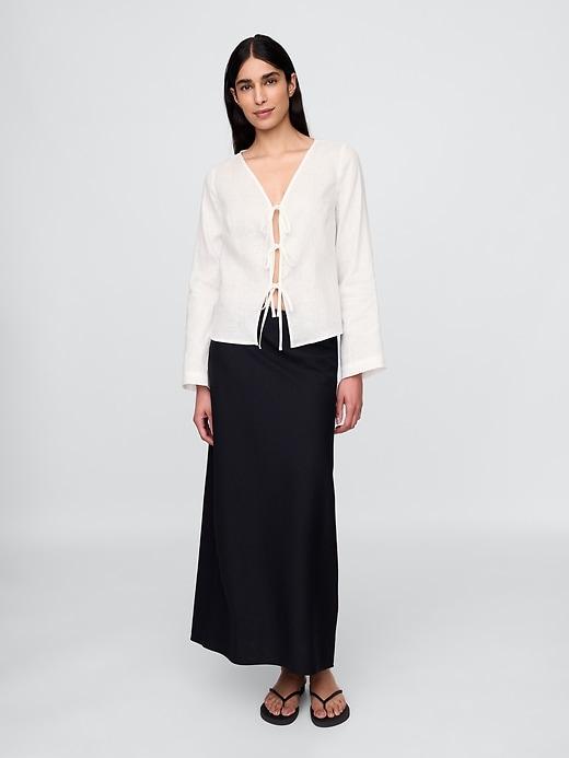 100% Linen Tie-Front Shirt Product Image