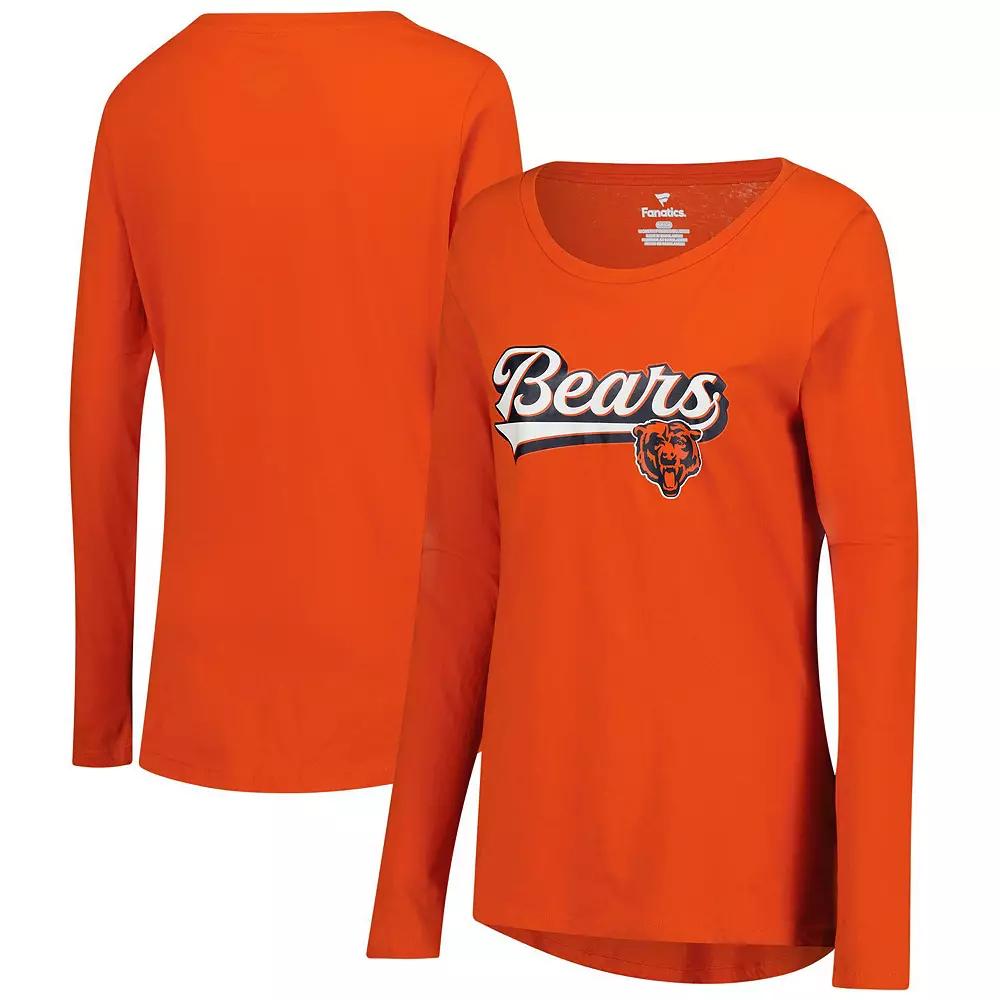 Women's Fanatics  Orange Chicago Bears Tail Sweep Long Sleeve T-Shirt, Size: 2XL Product Image