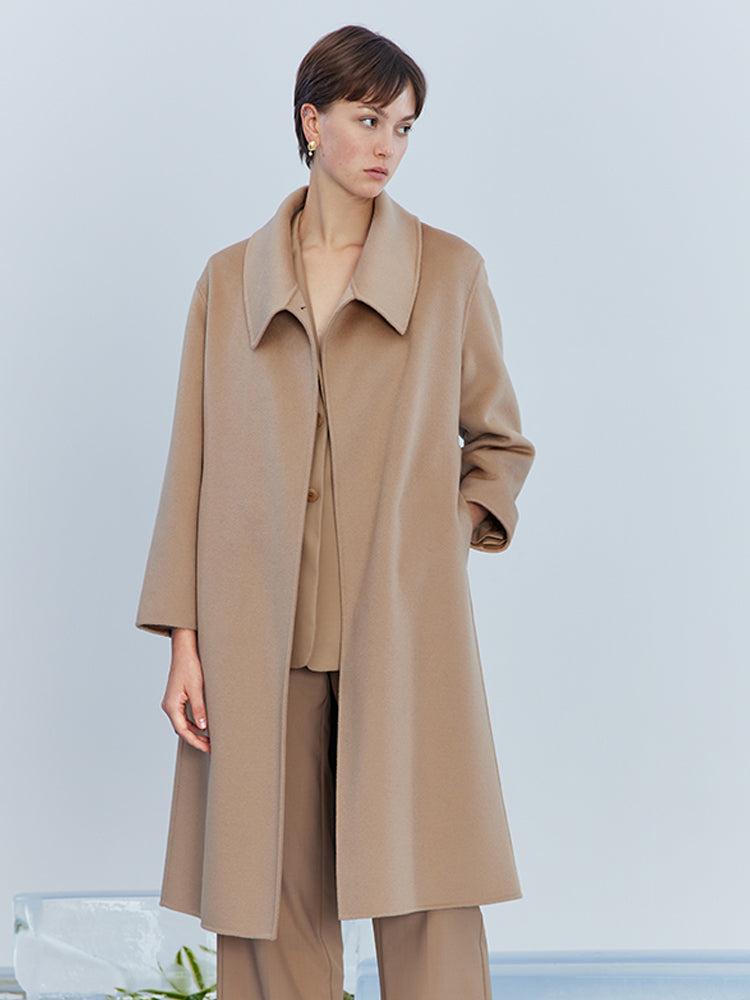 Double-Faced Wool And Silk-Blend Lapel Women Coat Product Image