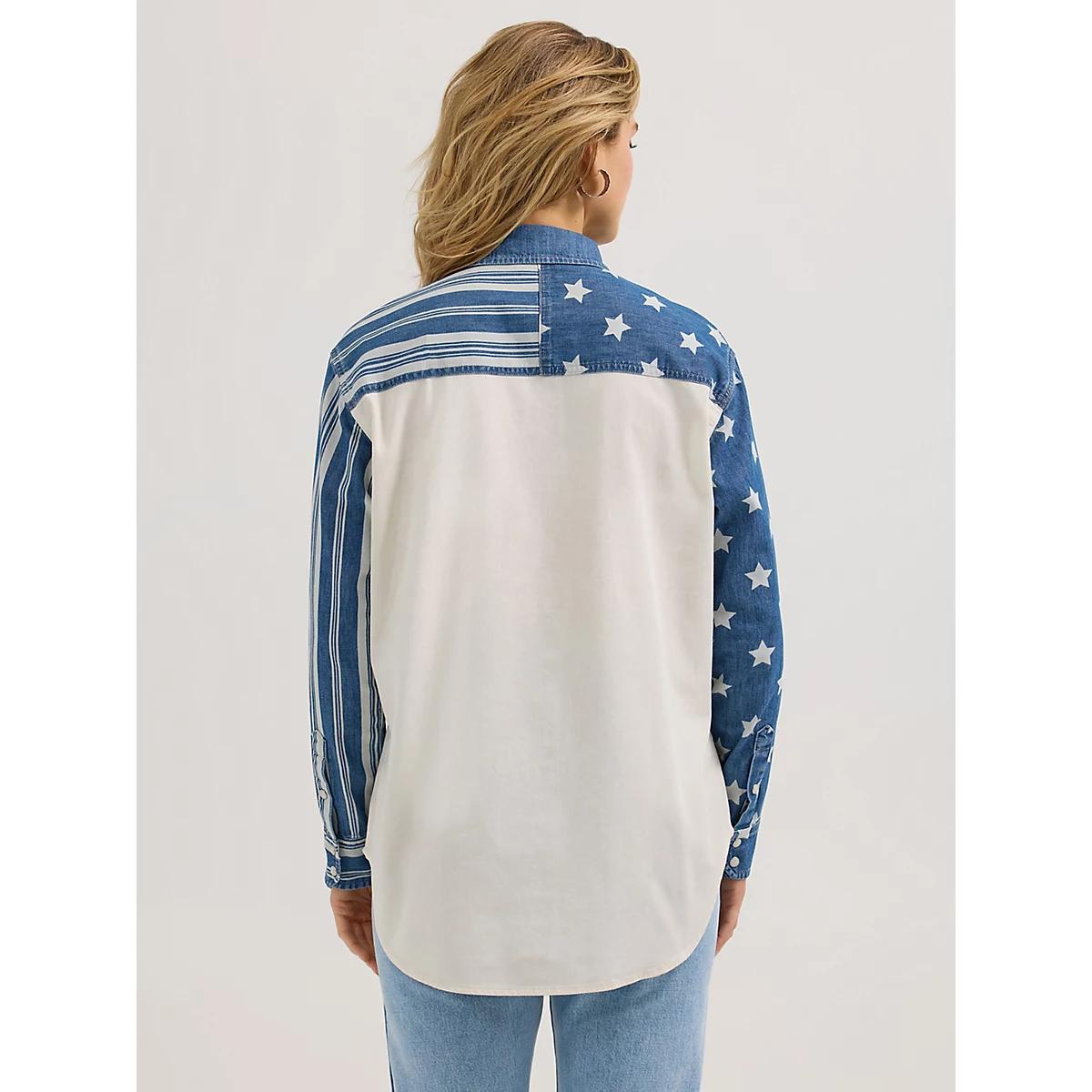 Women's Wrangler Pieced Boyfriend Denim Western Snap Shirt | Women's TOPS | Wrangler® Product Image