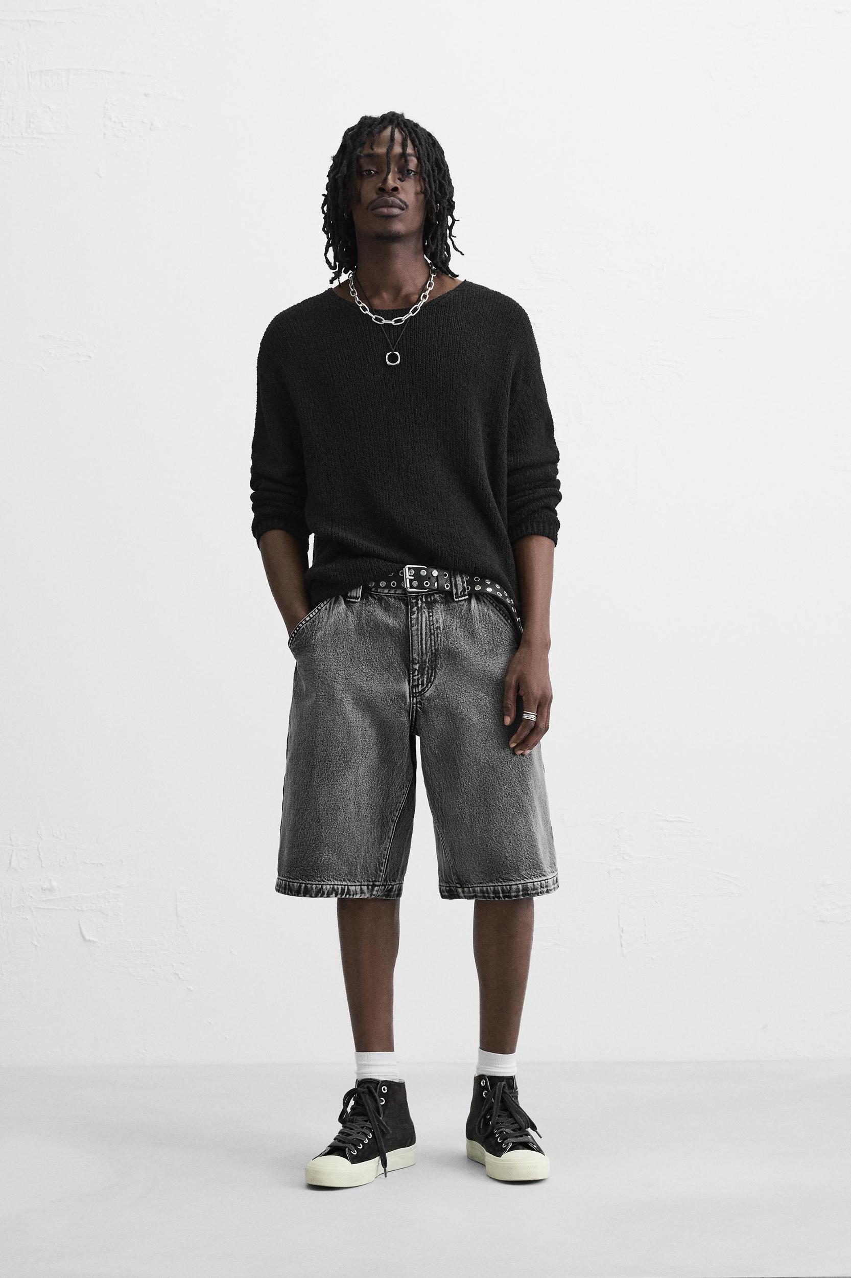 WASHED BAGGY FIT DENIM SHORTS Product Image