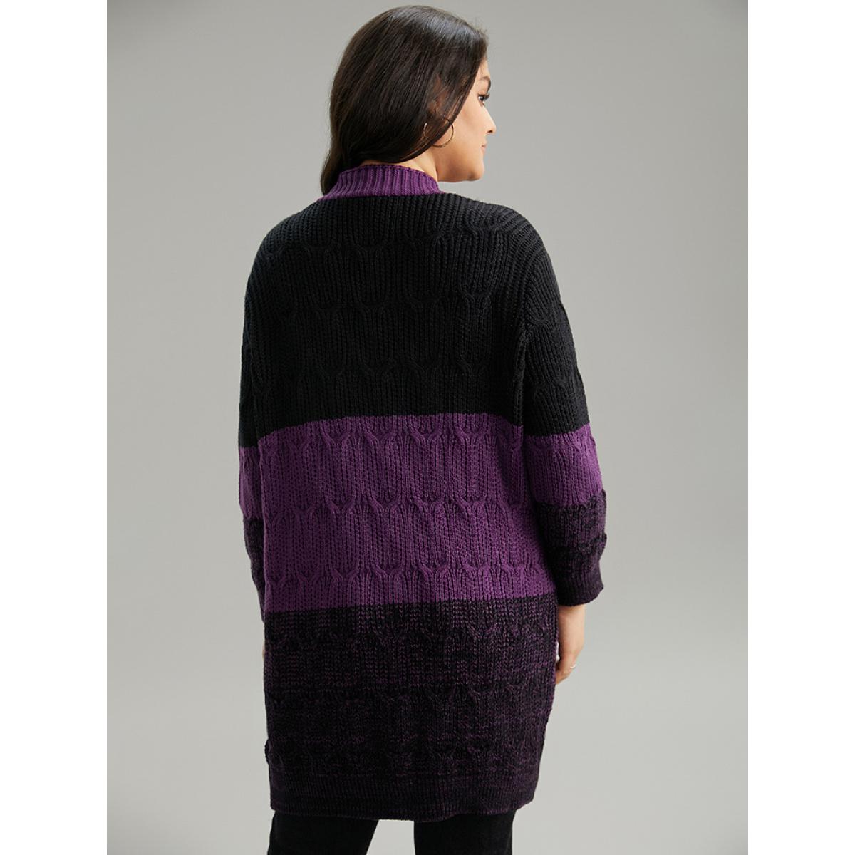 Plus Size Colorblock Heather Open Front Tunic Cardigan Purple Women Casual Loose Long Sleeve Dailywear Cardigans BloomChic 10/M Product Image