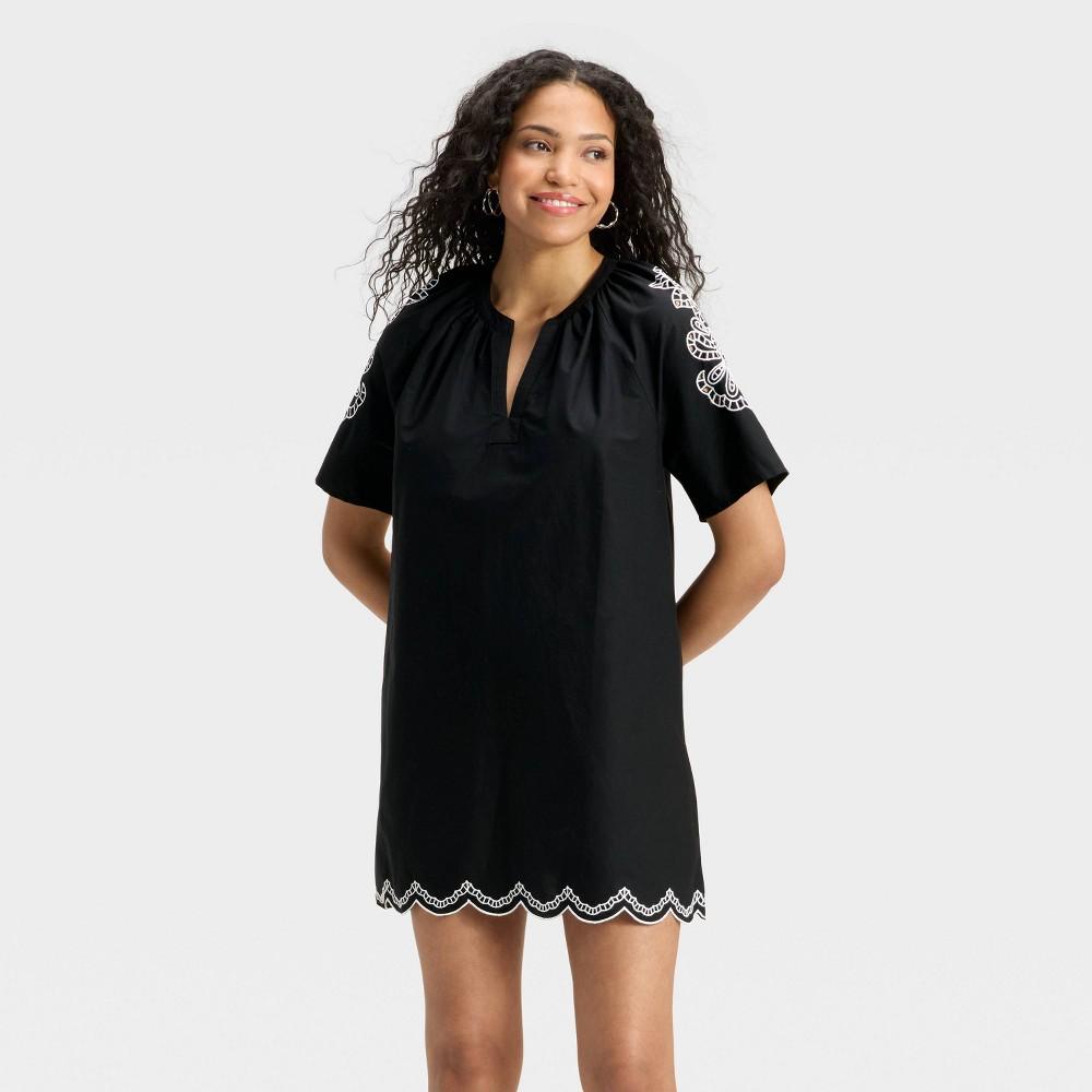 Women's Short Sleeve Eyelet Mini A-Line Dress - Universal Thread™ Black Product Image