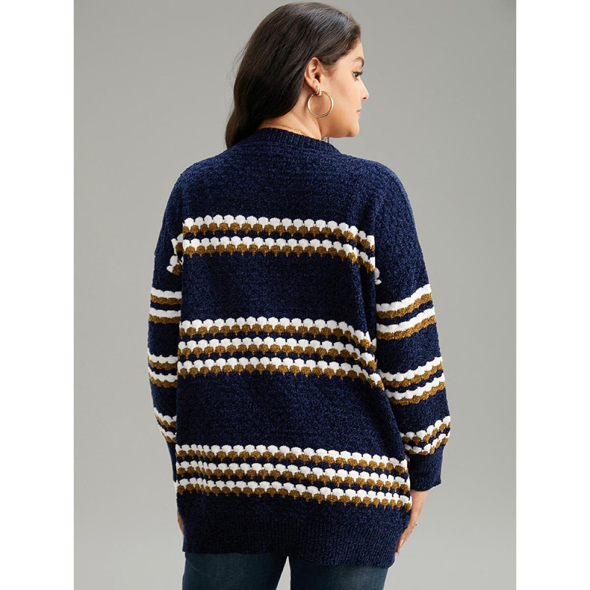 Plus Size Chenille Geo Button Through Cardigan Multicolor Women Casual Loose Long Sleeve Dailywear Cardigans BloomChic 10/M Product Image