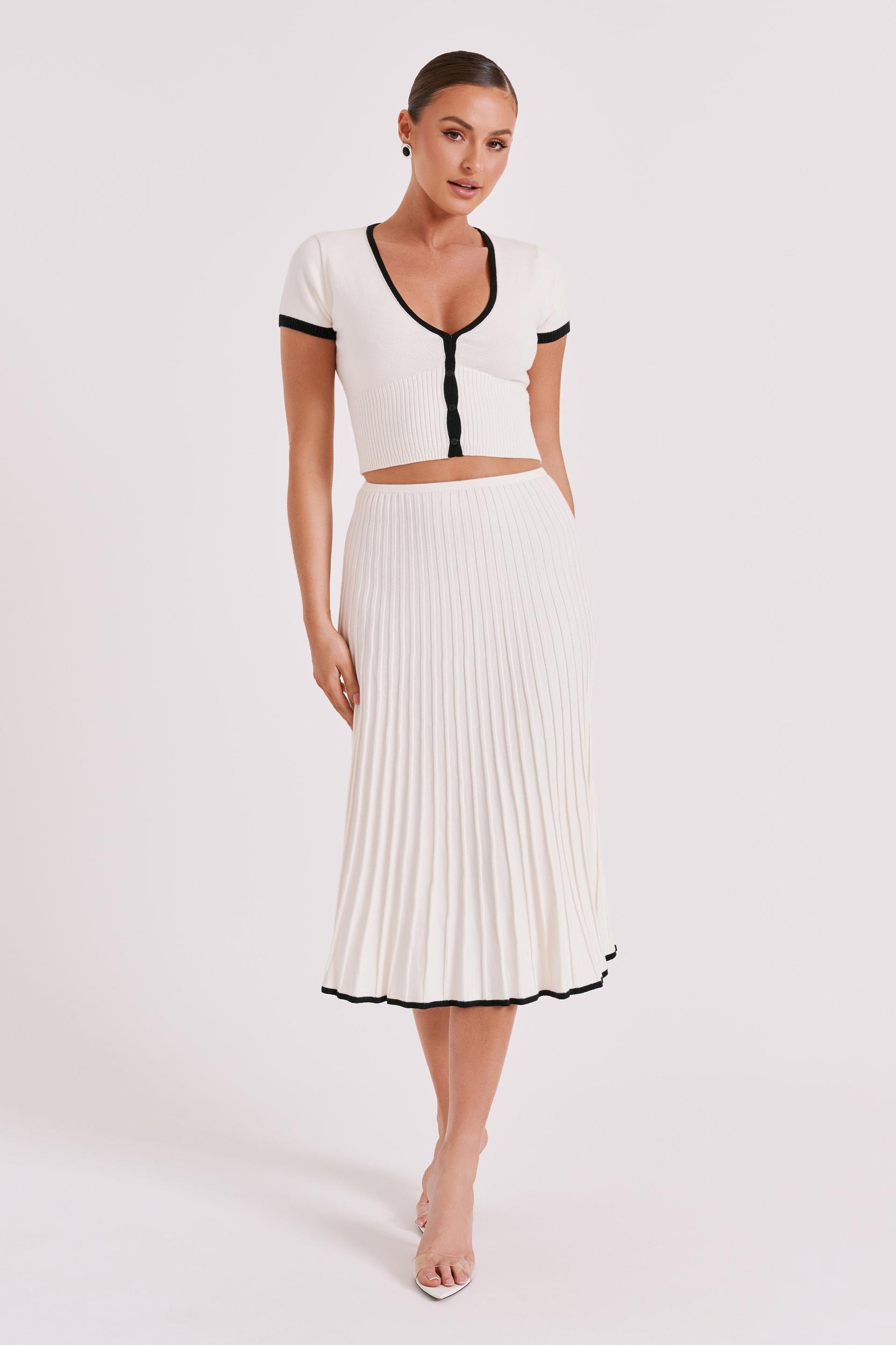 Jolene Contrast Button Up Knit Top - White Product Image