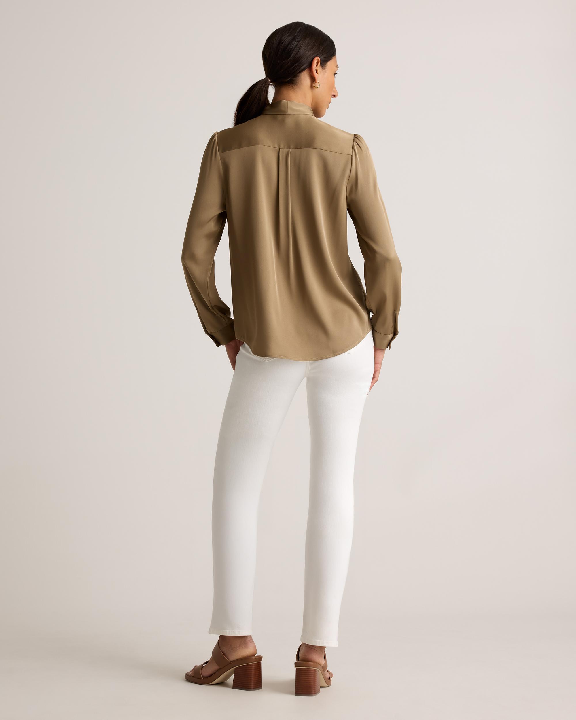 Quince | Women's Washable Stretch Silk Tie Neck Blouse Size XL Product Image