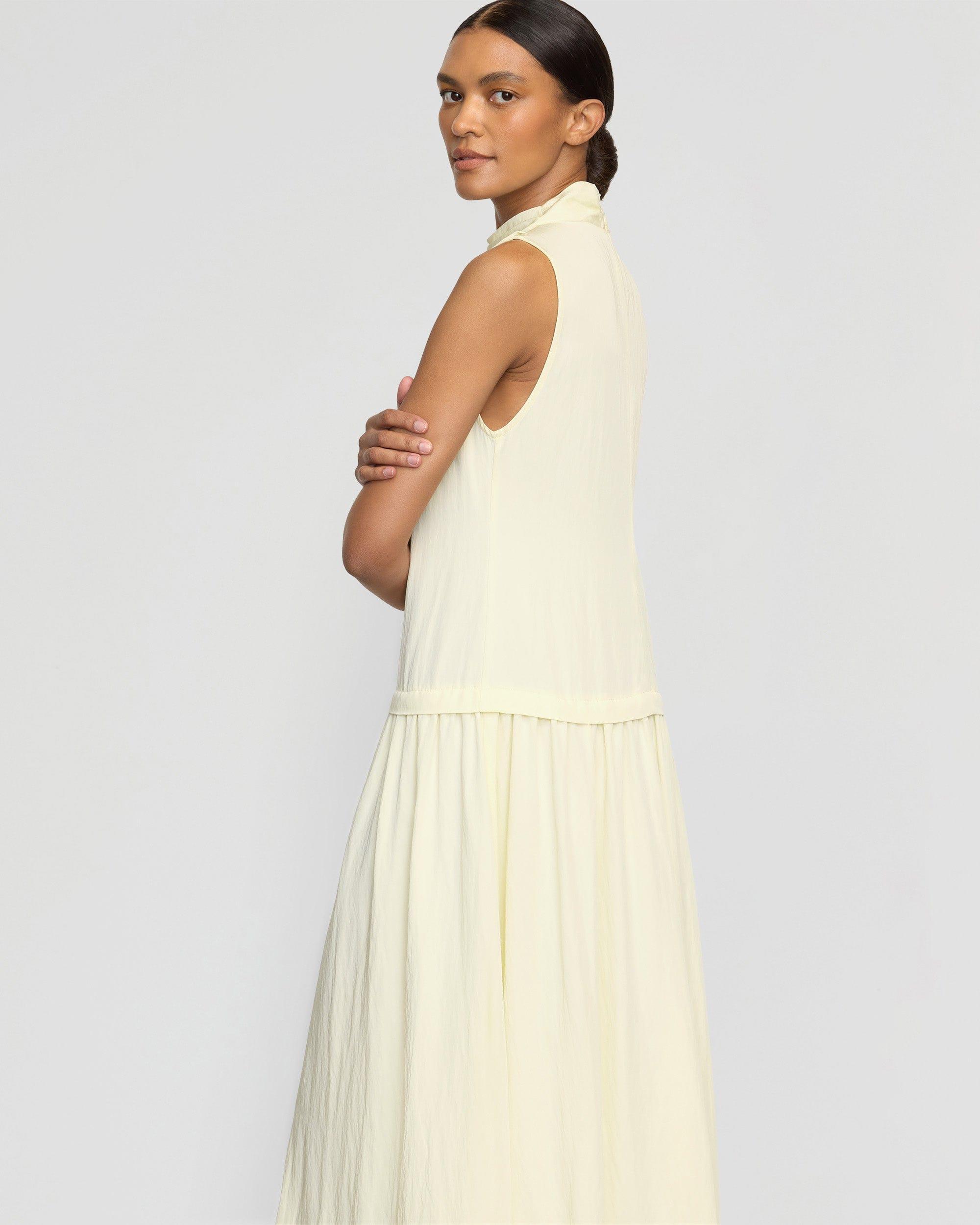 Chinon Drop-Waist Gathered-Neck Dress Product Image