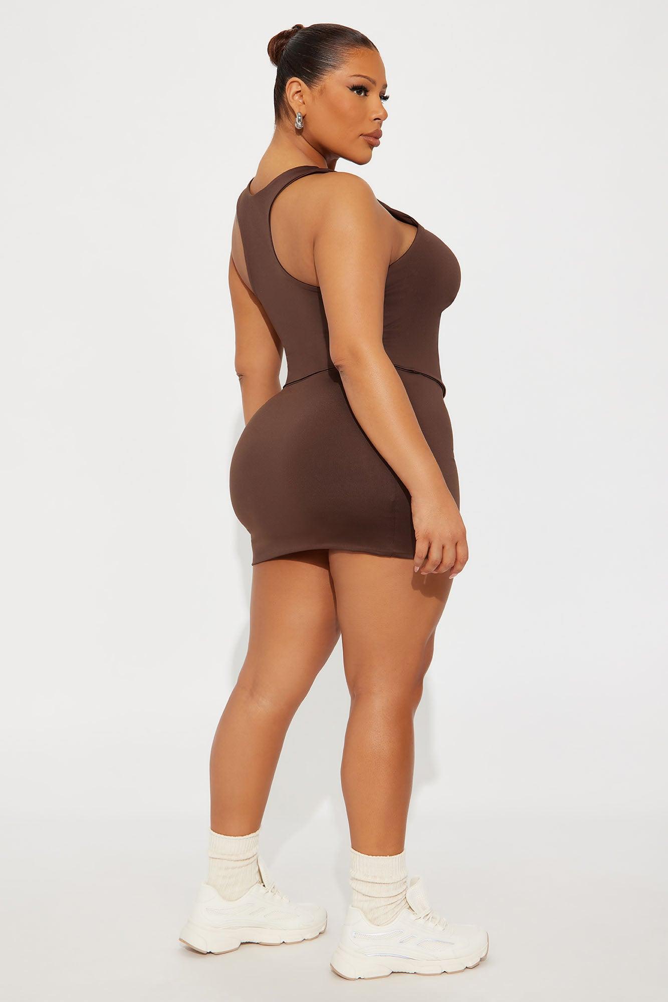 Contour Double Lined High Neck Tank Top - Chocolate Female Product Image