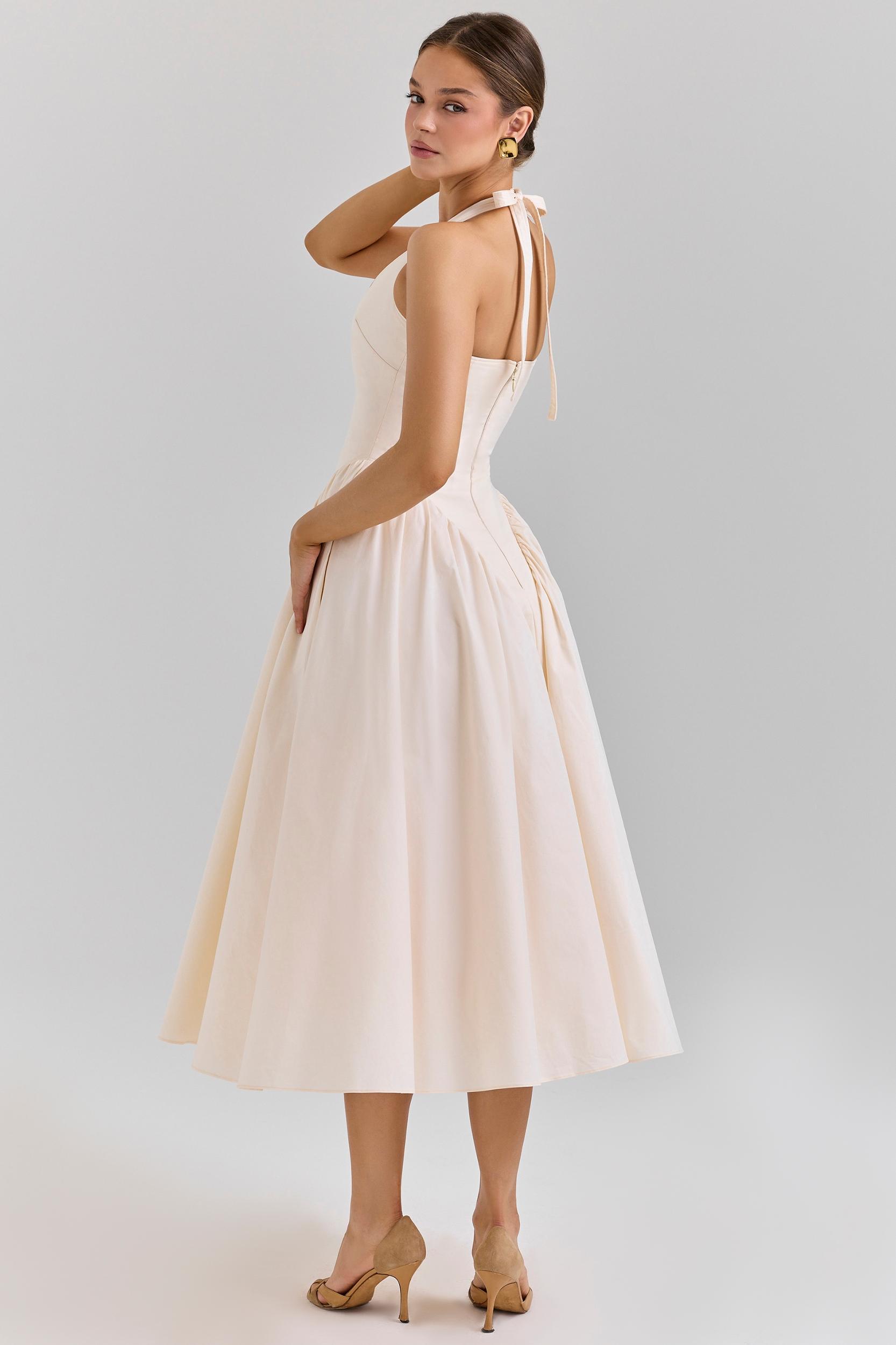 Marilyn  ecru stretch cotton midi sundress Product Image