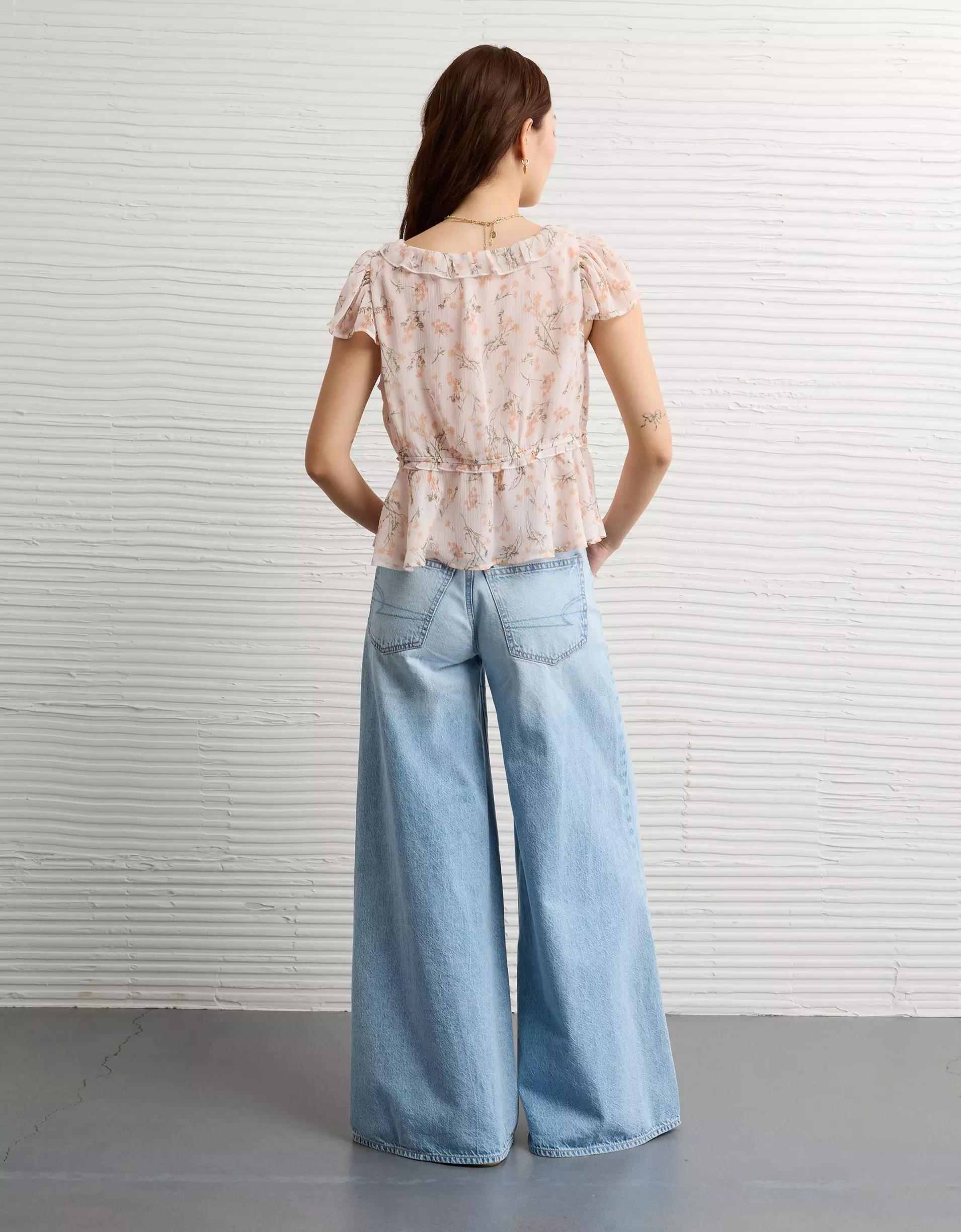 AE V-Neck Chiffon Babydoll Blouse Product Image