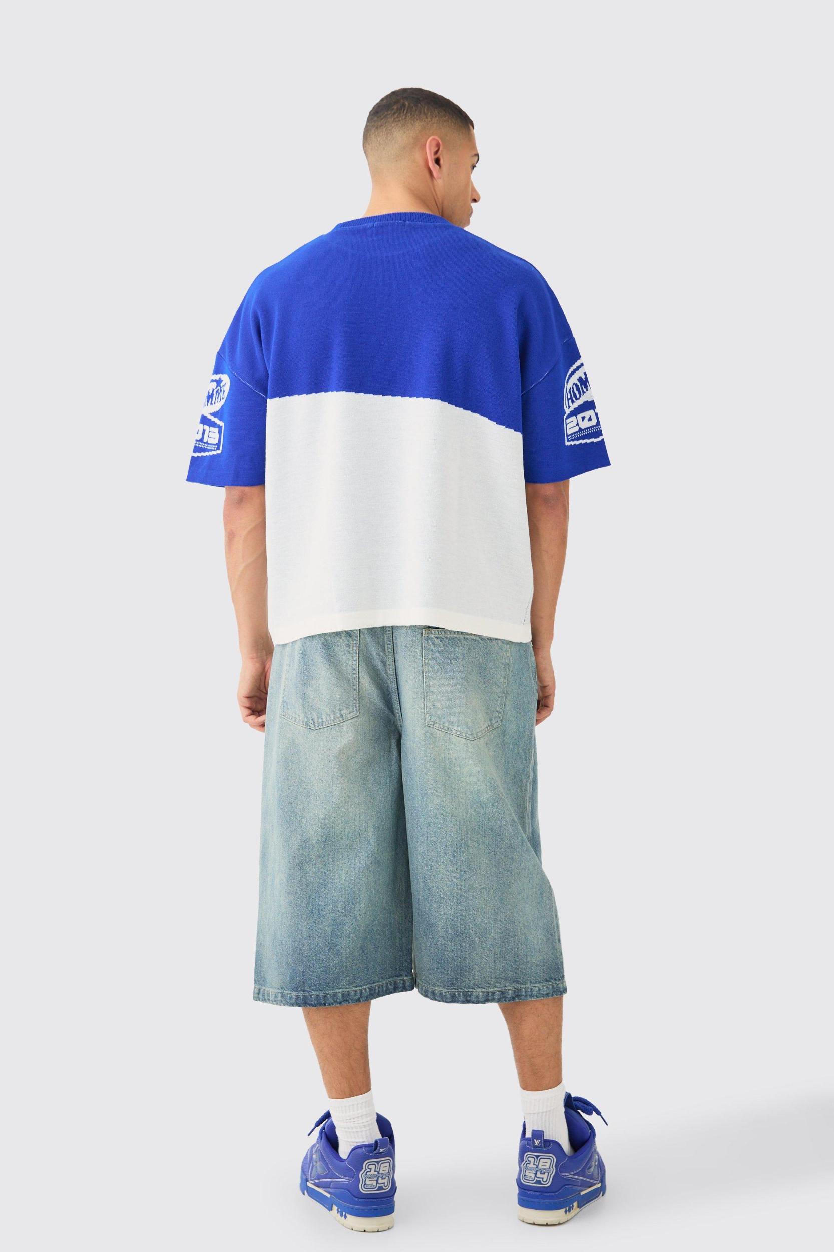 Oversized Moto Knitted T-shirt | boohooMAN USA Product Image