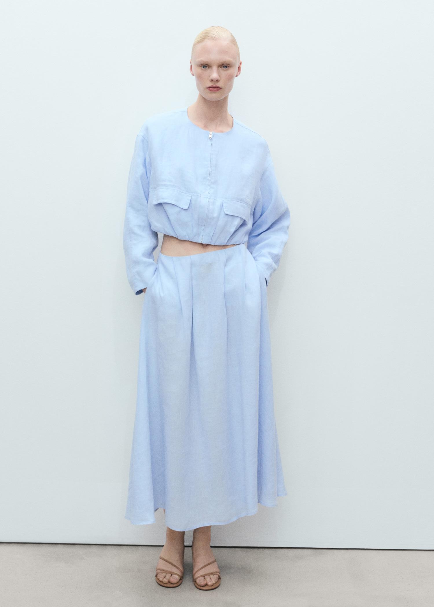 Cropped linen jacket with pockets - Women | MANGO USA Product Image