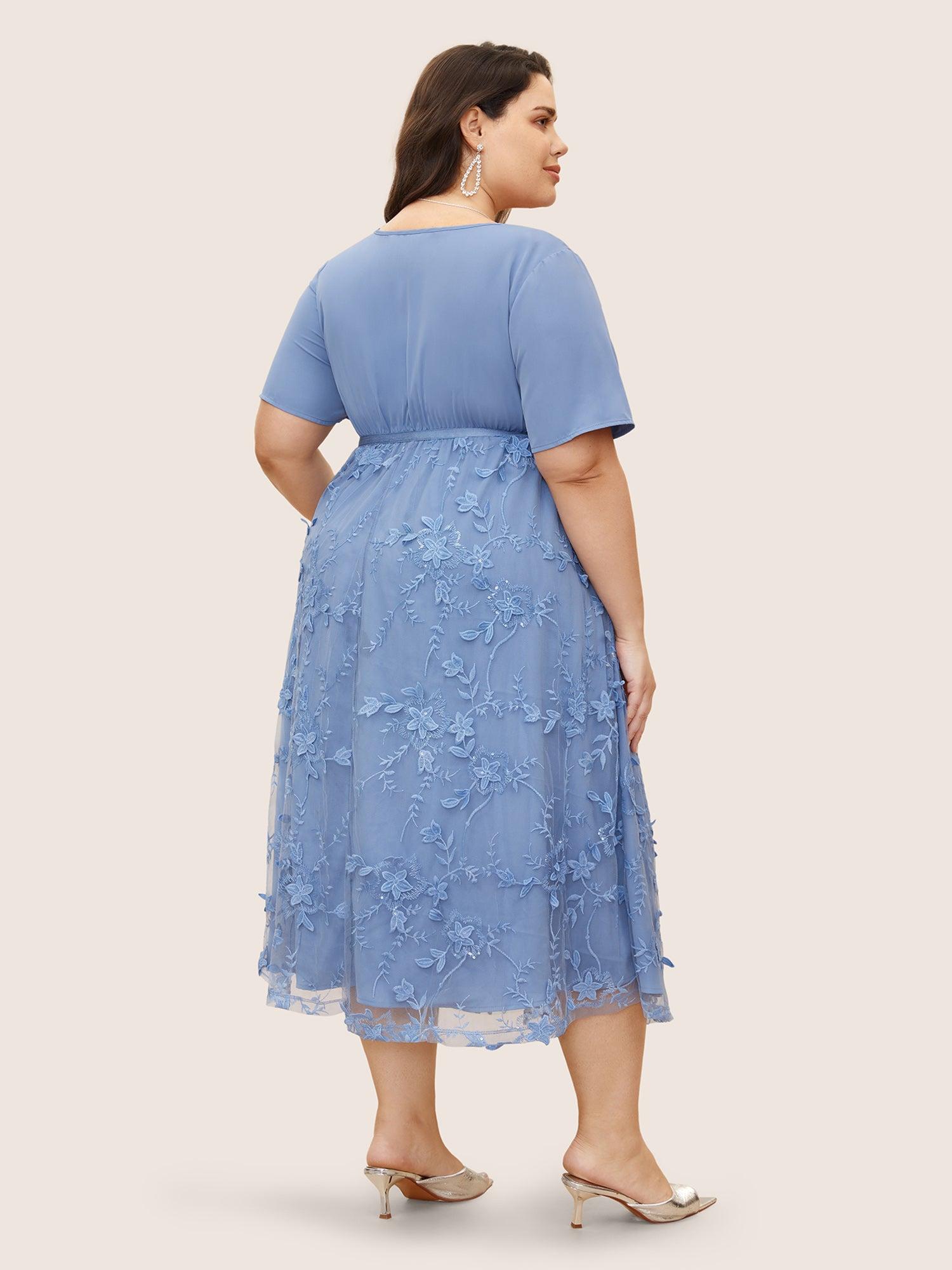 Stereo Floral Embroidered Patchwork Mesh Dress Female Product Image