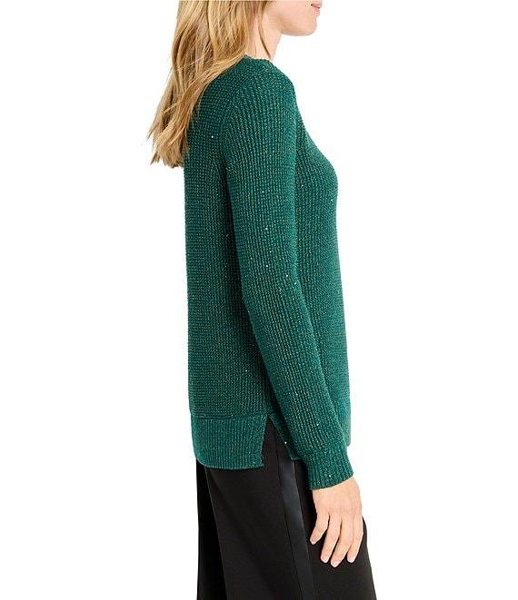 NIC + ZOE Shimmer Waffle Knit V-Neck Long Sleeve Sweater Product Image