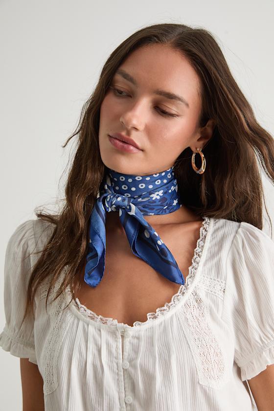 Landa Blue Floral Bandana Satin Scarf Product Image