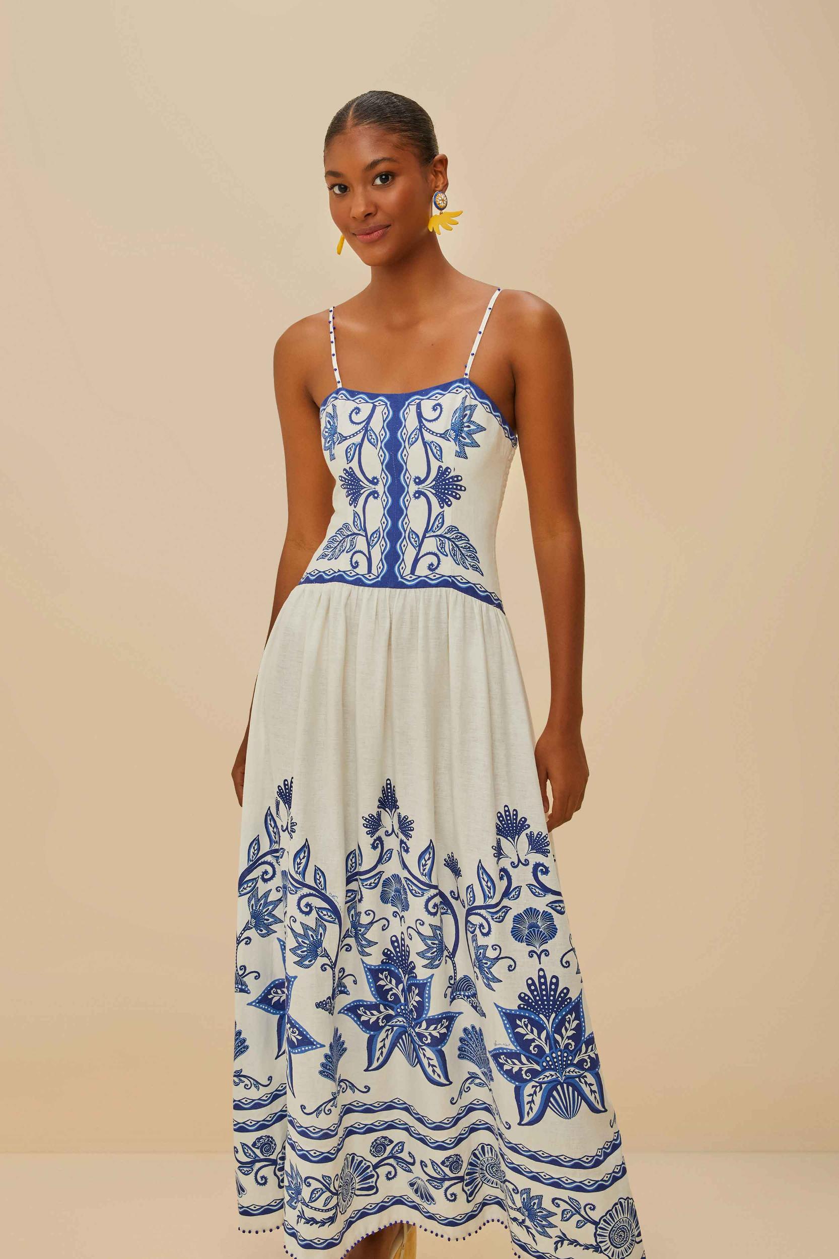 Off-White Shell Garden LENZING™ ECOVERO™ Euroflax™ Midi Dress Product Image