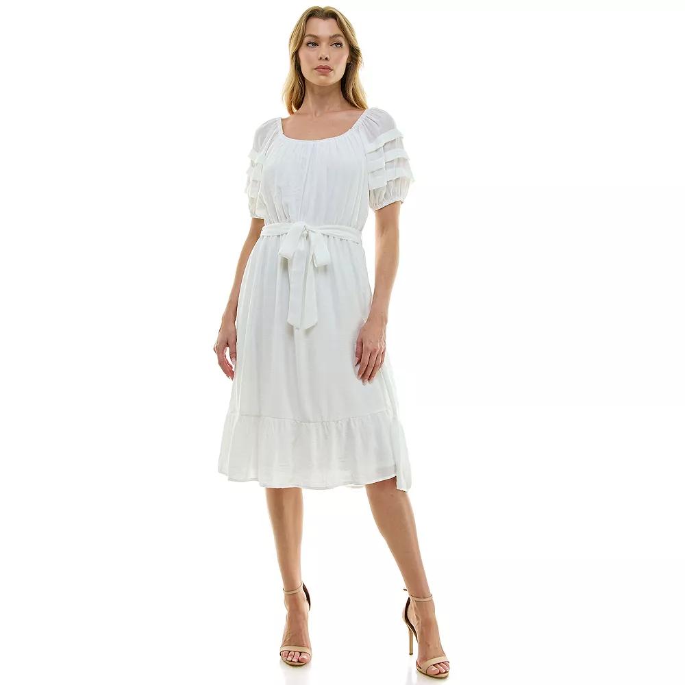 Women's Luxology Pleated Sleeve Belted Midi Dress,  Product Image