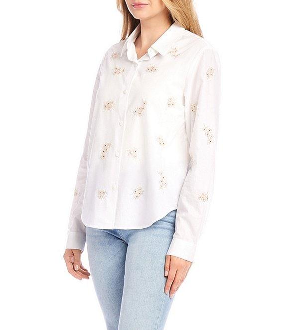 Karen Kane Embellished Collared Long Sleeve Button Up Top Product Image